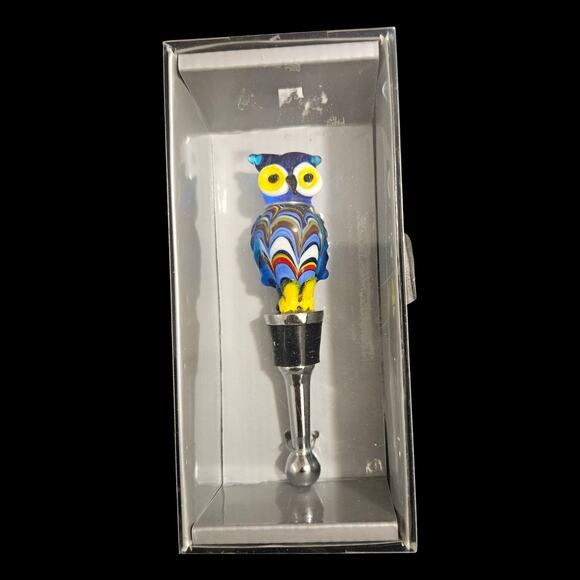 LSArts Murano Style Glass Owl Wine Bottle Stopper Hand Blown Multicolor - Picture 1 of 3